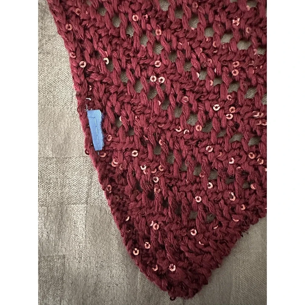 Sequin Knit Scarf Womens One‎ Size Burgundy 75in Long Lightweight Dressy
